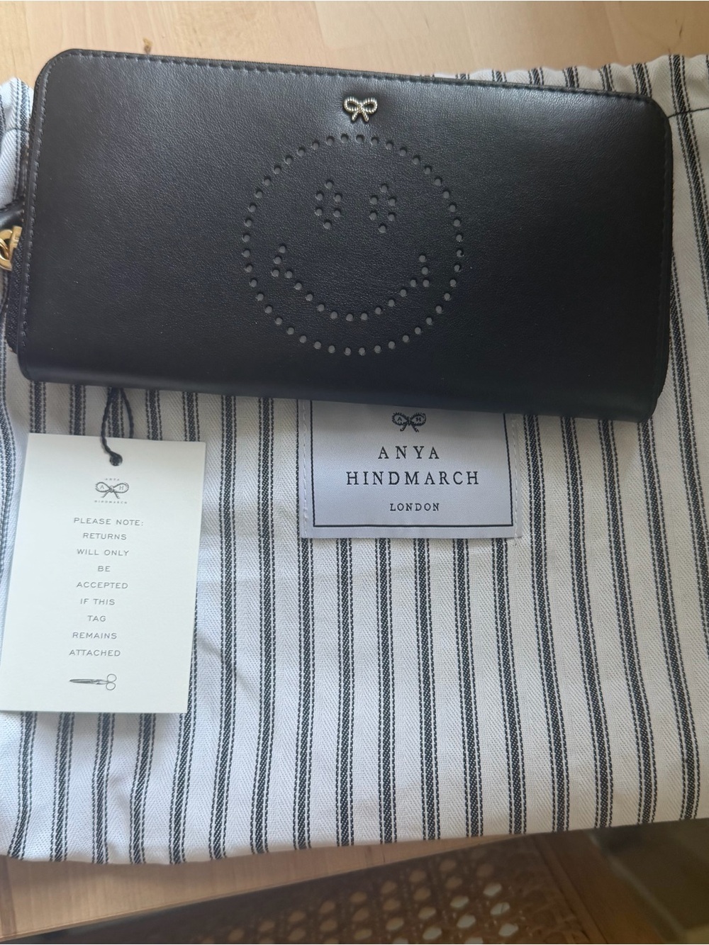 Anya Hindmarch Black Smiley Perforated Zip Wallet